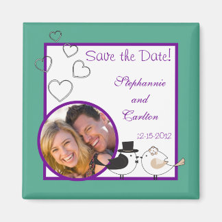 Tortelduifjes Blauwgroen/Paarse bruiloft aankondig Magneet