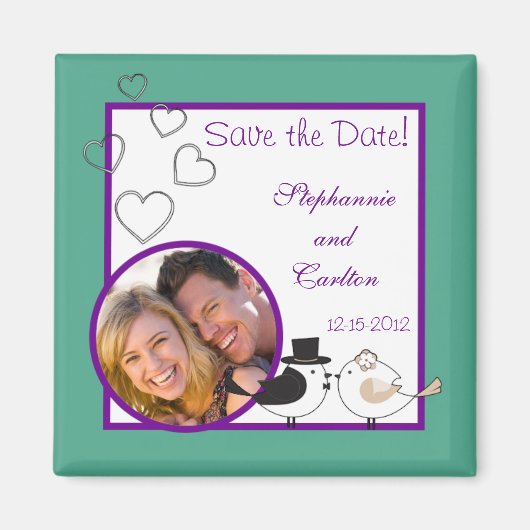 Tortelduifjes Blauwgroen/Paarse bruiloft aankondig Magneet (Voorkant)