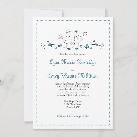 Tortelduifjes - Blauwgroen - Weddenschap Kaart (Voorkant)