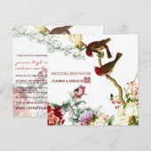 Tortelduifjes Bloeiende Bloemen Chinees Bruiloft © Kaart (Voorkant / Achterkant)