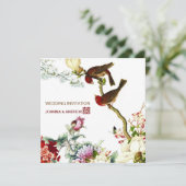 Tortelduifjes Bloeiende Bloemen Chinees Bruiloft © Kaart (Staand voorkant)
