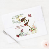 Tortelduifjes & Bloemen Chinees Huwelijk Dank u © Vierkante Sticker (Envelop)