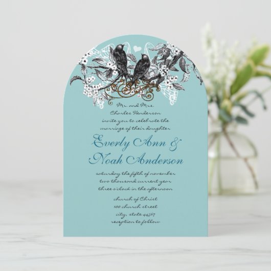  Tortelduifjes Blue Branch Wedding Kaart (Staand voorkant)