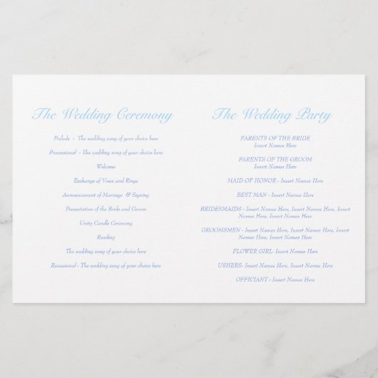 Tortelduifjes blue Wedding Program (Achterkant)