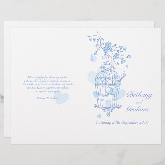 Tortelduifjes blue Wedding Program (Voorkant / Achterkant)