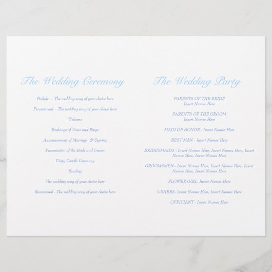 Tortelduifjes blue Wedding Program (Achterkant)