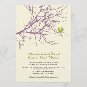 Tortelduifjes Branch Wedding Invitation (lavender) Kaart