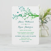 Tortelduifjes Branches Green Hues Wedding Invite Kaart (Staand voorkant)