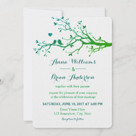Tortelduifjes Branches Green Hues Wedding Invite Kaart
