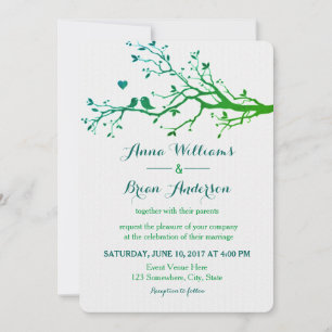 Tortelduifjes Branches Green Hues Wedding Invite Kaart