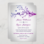 Tortelduifjes Branches Paarse & Navy bruiloft Uitn Kaart (Voorkant / Achterkant)