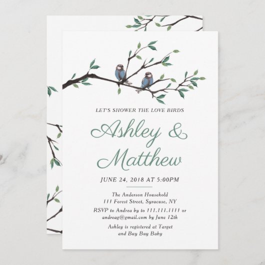 Tortelduifjes Bridal Shower Invitation Kaart (Voorkant / Achterkant)