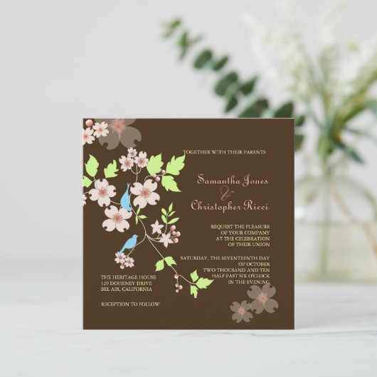 Tortelduifjes bruiloft kaart (Staand voorkant)