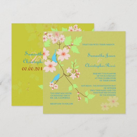 Tortelduifjes bruiloft kaart (Voorkant / Achterkant)