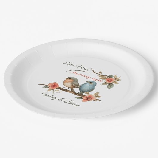 Tortelduifjes bruiloft papieren bordje (Gekanteld)