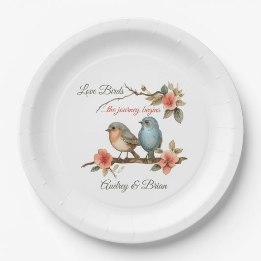 Tortelduifjes bruiloft papieren bordje (Voorkant)