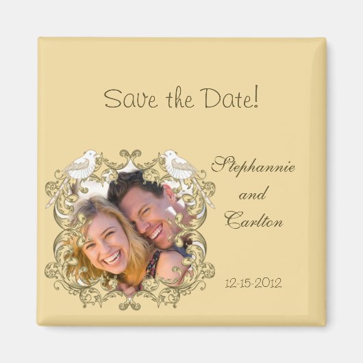 Tortelduifjes bruin/bruin bruiloft aankondiging ma magneet (Voorkant)