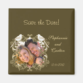 Tortelduifjes bruin/crème bruiloft aankondiging ma magneet