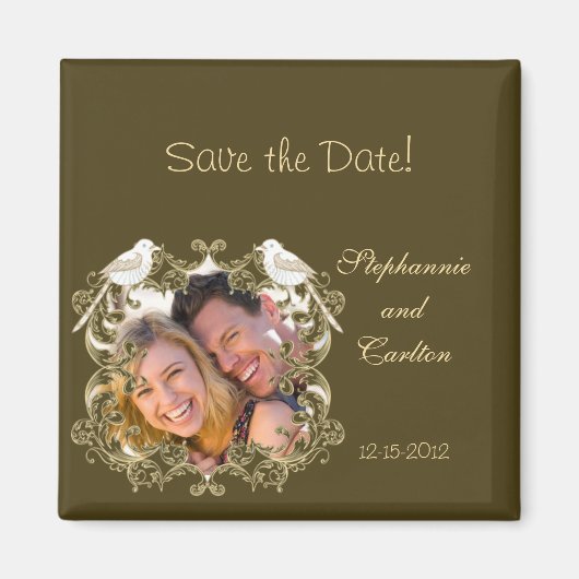 Tortelduifjes bruin/crème bruiloft aankondiging ma magneet (Voorkant)