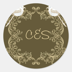 Tortelduifjes bruin/crème bruiloft envelop Sticker