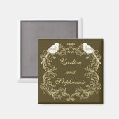 Tortelduifjes bruin/crème bruiloft magneet (Voorkant / Achterkant)