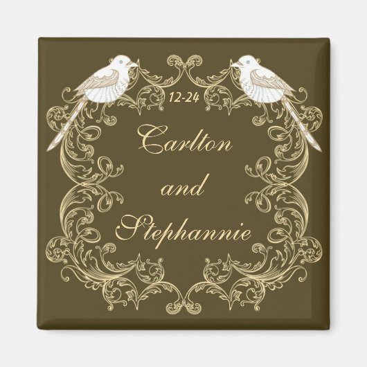 Tortelduifjes bruin/crème bruiloft magneet (Voorkant)