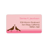 Tortelduifjes bruin roze streep aangepaste mailing etiket (Voorkant)