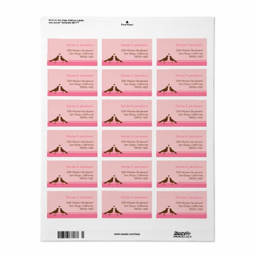 Tortelduifjes bruin roze streep aangepaste mailing etiket (Full Sheet)