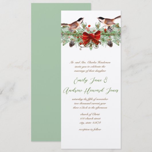 Tortelduifjes Chickadee. kerstbruiloft Kaart (Voorkant / Achterkant)