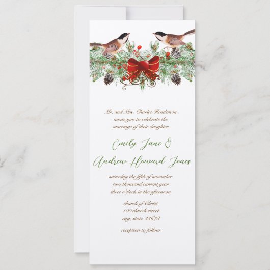 Tortelduifjes Chickadee. kerstbruiloft Kaart (Voorkant)