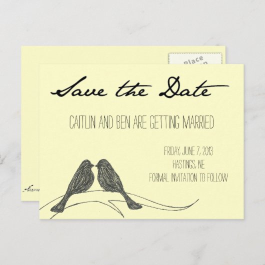 Tortelduifjes-Collectie: de datum opslaan Aankondigingskaart (Voorkant / Achterkant)