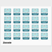 Tortelduifjes Couple Blue White Ribbon Weddenschap Vierkante Sticker (Vel)
