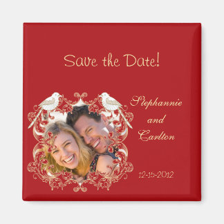 Tortelduifjes Crimson/Creme aankondigingsmagneet Magneet