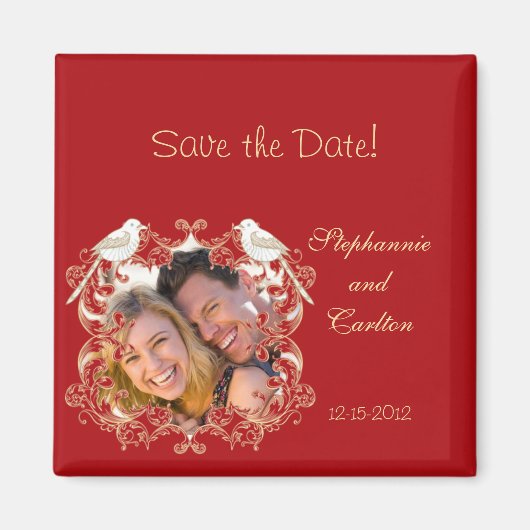 Tortelduifjes Crimson/Creme aankondigingsmagneet Magneet (Voorkant)