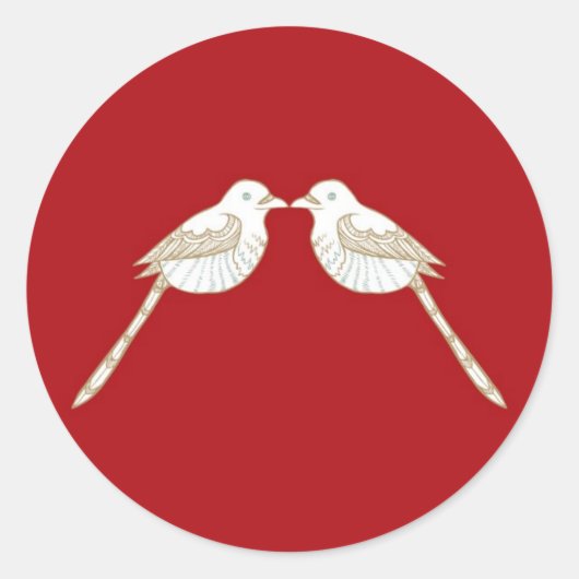 Tortelduifjes Crimson/Creme bruiloft envelop afdic Ronde Sticker (Voorkant)