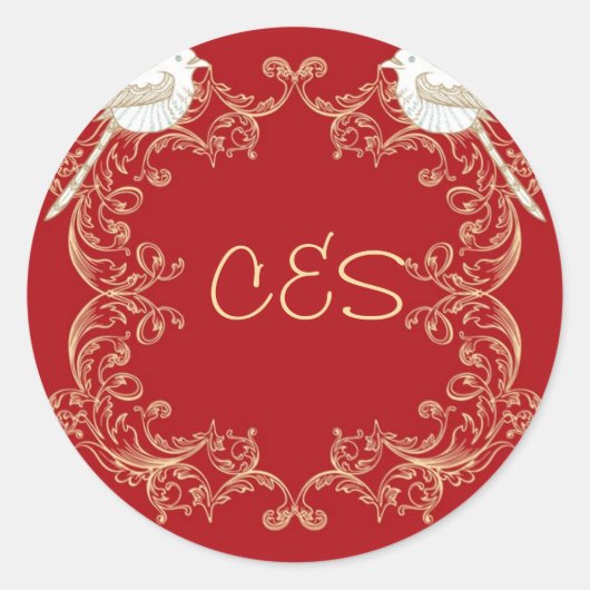 Tortelduifjes Crimson/Creme bruiloft envelop Stick Ronde Sticker (Voorkant)