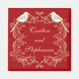 Tortelduifjes Crimson/Creme Trouwmagneet Magneet