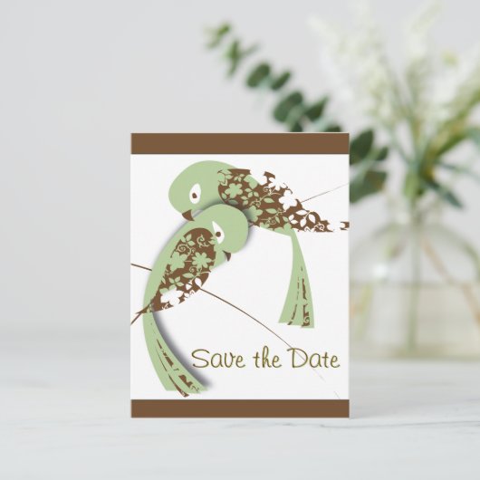 Tortelduifjes, datum opslaan aankondigingskaart (Staand voorkant)