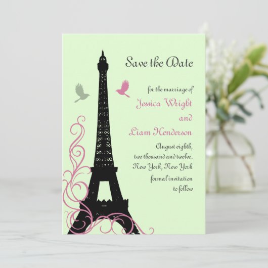 Tortelduifjes De datum opslaan (groen) Save The Date (Staand voorkant)