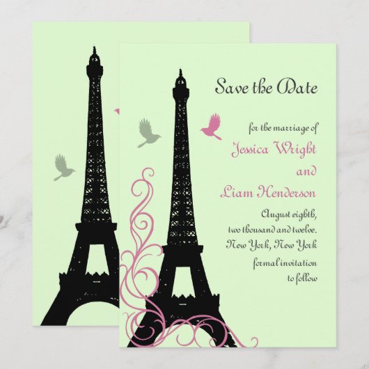 Tortelduifjes De datum opslaan (groen) Save The Date (Voorkant / Achterkant)