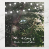 Tortelduifjes + dennenboom nacht bruiloft aangepas wijn etiket (Enkel label)