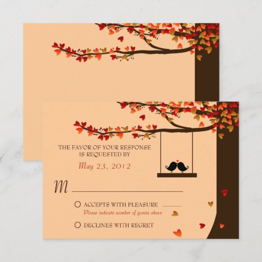 Tortelduifjes die het hartseiken afbreken RSVP (Voorkant / Achterkant)