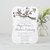  Tortelduifjes die in een rode bloesems zitten Kaart (Staand voorkant)