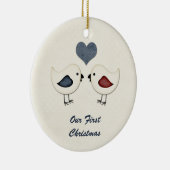 Tortelduifjes eerste kerstmis keramisch ornament (Rechts)