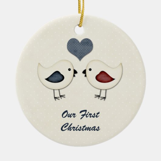 Tortelduifjes eerste kerstmis keramisch ornament (Voorkant)