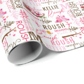 Tortelduifjes Eigenaren met Naam en Monogram Colla Cadeaupapier (Rol Hoek)