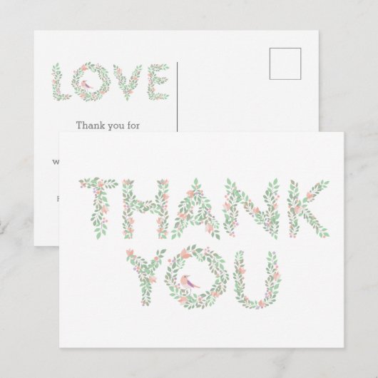 Tortelduifjes en brieven Dank u Briefkaart (Voorkant / Achterkant)