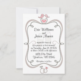 Tortelduifjes en Champagne Invitation Kaart