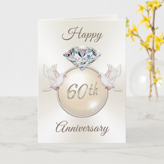 Tortelduifjes en Diamant 60e Jubileum Kaart (Gele Bloem)