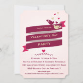 Tortelduifjes en harten Banner Valentijnse  Party Kaart (Voorkant)